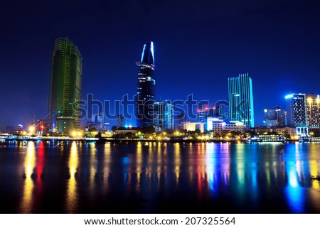 Skyscrapers business center in Ho Chi Minh City on Vietnam Saigon on background night sky