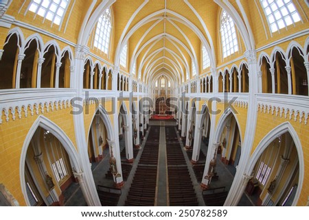 NAMDINH, VIETNAM - December 21, 2014 - Inside the Grand Cathedral of Phu Nhai. This cathedral was built in 1866. The church was built in 1866 and is a famous church in Vietnam.