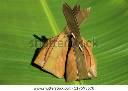 dessert thai sweet on banana leaf background