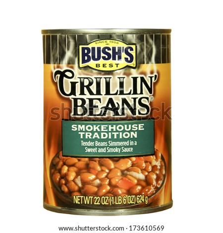 SPENCER , WISCONSIN - JANUARY 23, 2014 : can of Bush\'s Grillin Beans. Bush Brothers and Company is a family owned company best noted for it\'s Bush\'s Best Canned Baked Beans