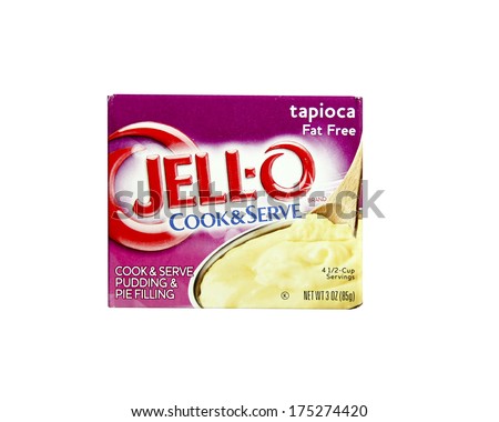 Spencer , Wisconsin-February 3, 2014 : Box Of Jell-O Tapioca Fat Free Pudding And Pie Filling.Jell-O Has Been A Leading Manufacturer Of Gelatin Products Since It Was Established In 1923