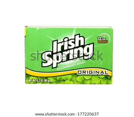 SPENCER , WISCONSIN-February 17, 2014 : box of Irish Spring Soap. Irish Spring was first introduced by the Colgate-Palmolive company in 1972