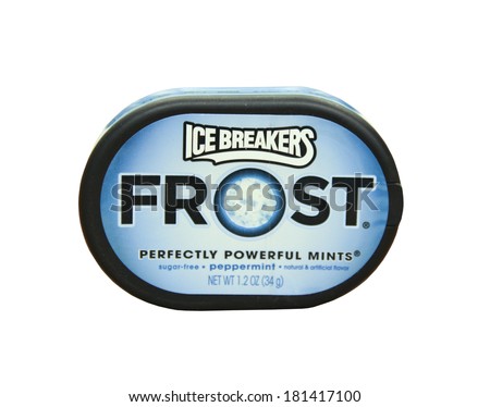 SPENCER , WISCONSIN- MARCH 13, 2014 : box of Ice Breakers Peppermint Mints. Ice Breakers is made by the Hershey Company. The Hershey Company was founded in 1894