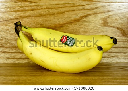 SPENCER , WISCONSIN May 10 , 2014: bunch of Del Monte Banana\'s. Del Monte is a North American food production and distribution company that was founded in 1886
