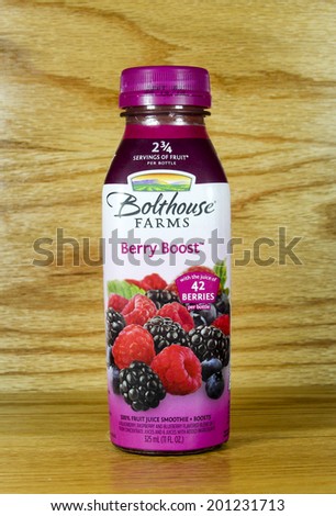 SPENCER , WISCONSIN June 27 , 2014:  bottle of Bolthouse Farms Berry Boost. Bolthouse Farms is a vertically integrated farm company founded in 1915