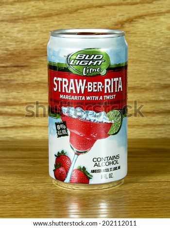 SPENCER , WISCONSIN June 29 , 2014:  can of Bud Light lime Straw-Ber- Rita. Bud Light is a product of Anheuser-Busch .