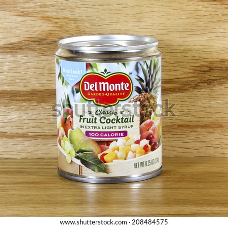 SPENCER , WISCONSIN Aug. 1 , 2014: can of Del Monte Fruit Cocktail. Del Monte Foods was founded in 1886