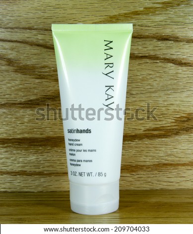 SPENCER , WISCONSIN Aug.3 , 2014: tube of Mary Kay Satinhands Honeydew Hand Cream. Mary Kay is an American owned company selling cosmetics