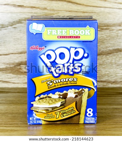 SPENCER , WISCONSIN Sept.18 , 2014:  Box of S\'mores flavored Pop Tarts. Pop tarts were introduced by the Kellogg\'s company in 1967