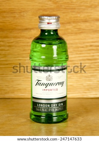 SPENCER , WISCONSIN, January, 25, 2015,  Bottle of Tanqueray Dry Gin. Tanqueray was founded in 1830