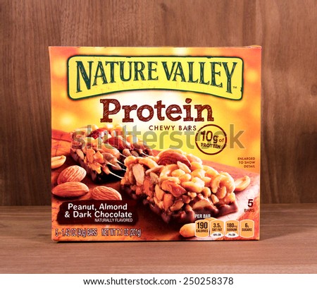 SPENCER , WISCONSIN,  February, 05, 2015  Box of  Nature Valley Protein Bars. Nature Valley is a product of General Mills.