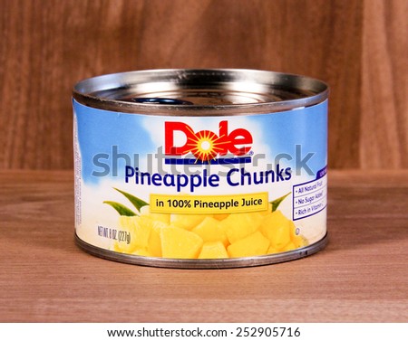 SPENCER , WISCONSIN,  February, 15, 2015  Can of  Dole Pineapple Chunks. Dole was founded as an American company in 1901