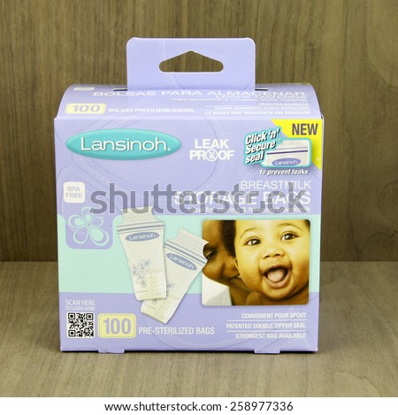 SPENCER , WISCONSIN, March, 9, 2015  Box of  Lansinoh Breast milk Storage Bags. Lansinoh was founded in 1984