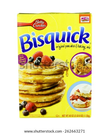 SPENCER , WISCONSIN, March, 22, 2015  Box of Bisquick Pancake Mix. Bisquick is a product of General Mills sold under the Betty Crocker Label. Bisquick was invented in 1930