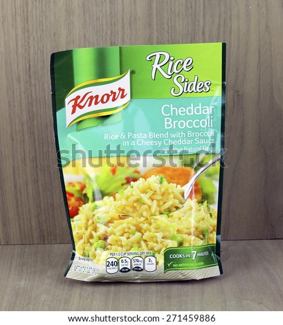 SPENCER , WISCONSIN, April, 21, 2015    Bag of Knorr brand Cheddar and Broccoli noodle mix. Knorr is a German brand name who\'s company is in Heilbronn Germany.
