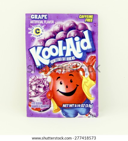 SPENCER , WISCONSIN, May, 12, 2015  Package of Grape Flavored Kool-Aid. Kool-Aid is now owned by Kraft Foods and was invented in 1927