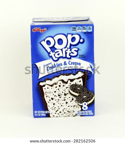 SPENCER , WISCONSIN, May, 25, 2015  Box of Cookies And Creme  Flavored Pop Tarts. Pop Tarts are a product of Kellog\'s. Kellog\'s was founded in 1906