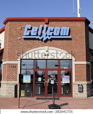 Marshfield Wisconsin, May, 25, 2015   Cellcom Sign on a building Store Front. Cellcom is a regional wireless service provider with roots that date back to 1910