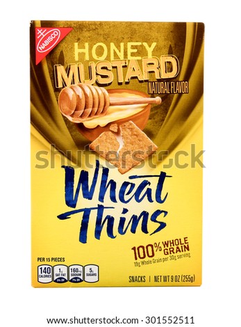 SPENCER , WISCONSIN, July, 30 2015   Box of Nabisco Honey Mustard Wheat Thins  Nabisco is an American manufacturer of cookies and snacks founded in 1898