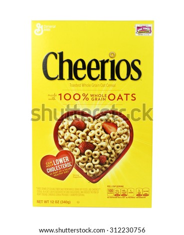 SPENCER , WISCONSIN, September, 1,  2015   Box of  Cheerios Cereal  Cheerios is manufactured by General Mills Company an American Company founded in 1866