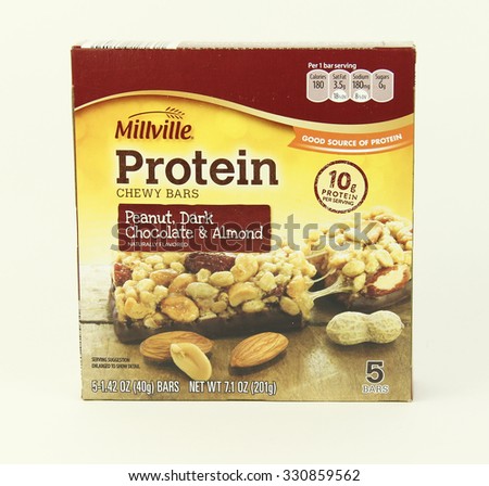 SPENCER , WISCONSIN, October, 24, 2015    Box of  Millville Protein Bars  Millville Foods Company is an American manufacturer of cereals and protein bars