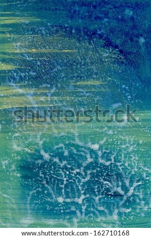 Blue Painted 4, abstract textured blue and green painting suitable for a background or texture.