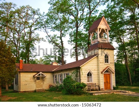 View of historic old wooden church and meeting place.