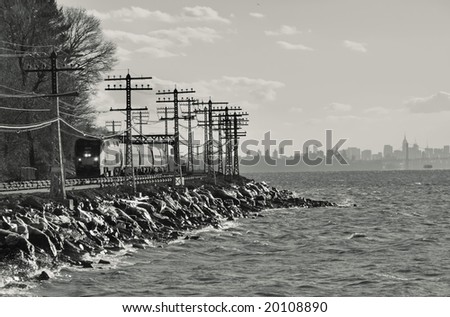 Uptown commuter railroad along the Hudson River in New York,