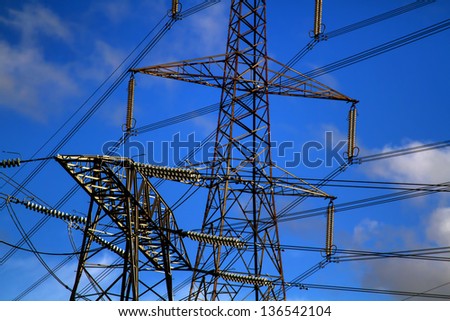close detailed shot of pylons in the UK