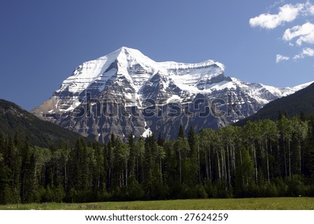 View of Mountain Robson, in the Canadian Rocky mountains found in British Columbia Canada