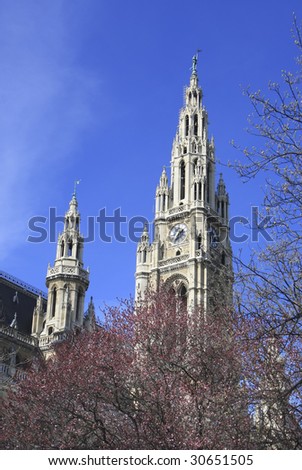 Neo Gothic town hall with its spires houses Vienna\'s city council