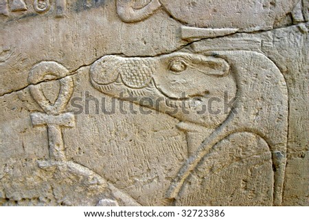 Wall of relief of the Crocodile God Sobek in Egypt