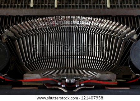 Antique typewriter interior close up
