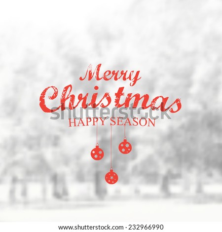Vector Retro Christmas banner typography. Winter Label with christmas decoration in blurred landscape background.