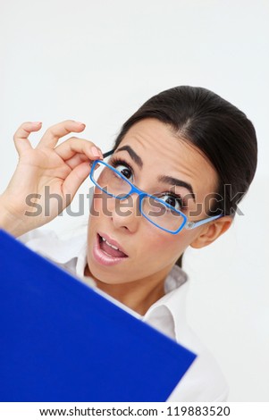 Close-up of Surprised  businesswoman  looking at camera.