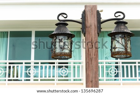 Lamp post in front of the balcony