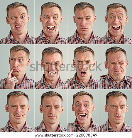 montage photo of facial expressions of a young man