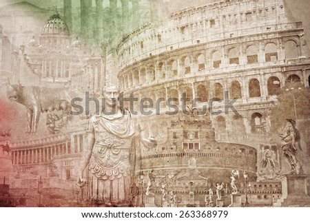 montage photo of Rome on vintage paper