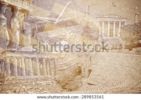 montage photo of Athen on vintage paper