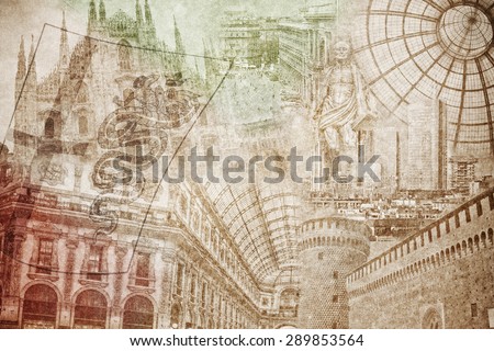 montage photo of Milano on vintage paper
