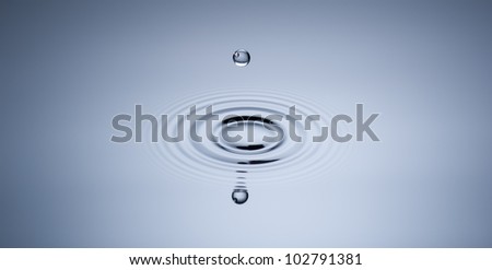 A small water drop fall on water surface, making a ripple before the second drop touch the surface.