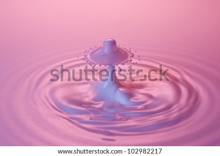 A small milk drop fall on milk surface and bounce back, colliding with the second one to form a beautiful straw-hat shaped splash.