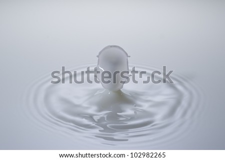 A small milk drop fall on milk surface and bounce back, colliding with the second one to form a face-like splash.