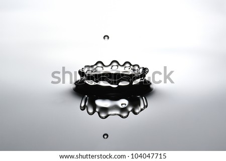 A small water drop fall on water surface and make a crown-shaped ripple.