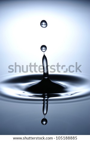A small water drop fall on water surface and jump back before the second one to collide with it.