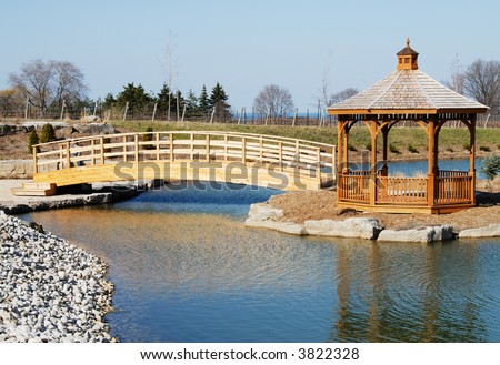 Gazebo And A Bridge Over A Small Pond, In The Heart Of Niagara ...