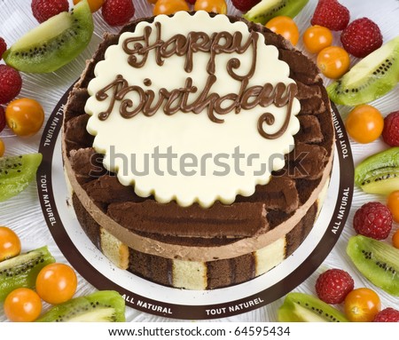 Chocolate Birthday on Triple Chocolate Mousse Birthday Cake With Fruits Stock Photo 64595434