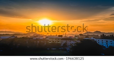Sunset over the city, chiang rai province thailand