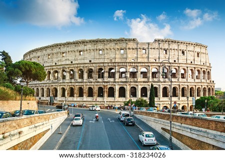 Cityscape of Rome with Colosseum, Rome, Italy