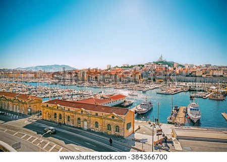 Panoramic cityscape of Vieux Port, Marseille, Provence, France